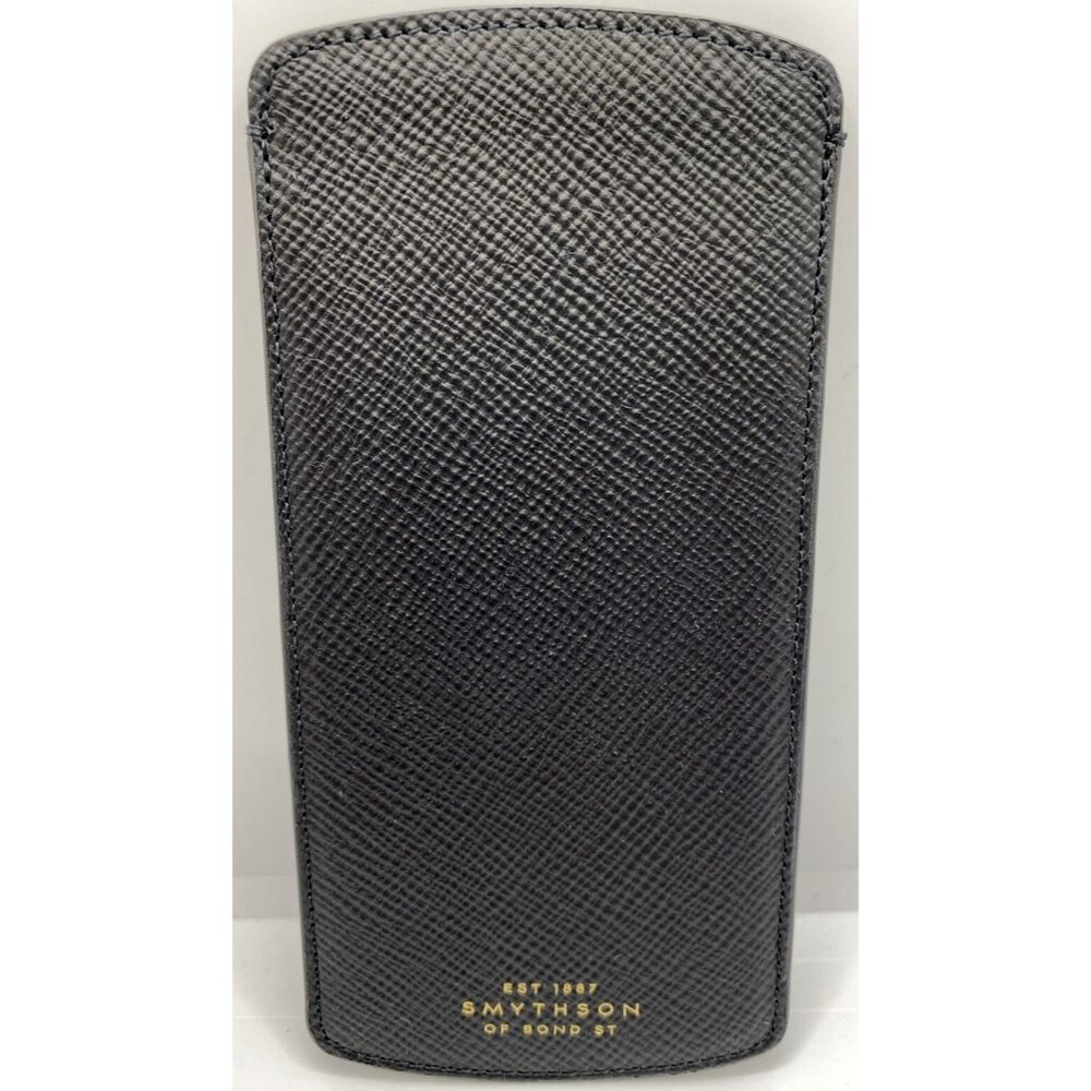 Smythson of Bond Street Panama Glasses Case Black Cross Grain Leather Spain